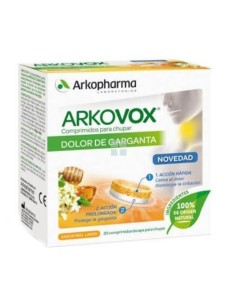 Arkovox Dolor de Garganta Miel y Limon 20 Comprimidos