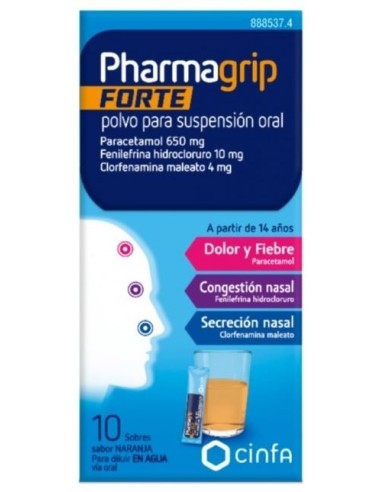 Pharmagrip Forte 650/4/10 mg 10 Sobres Polvo Suspension Oral