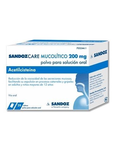 Sandozcare Mucolitico EFG 200 mg 20 Sobres Polvo Solucion Oral