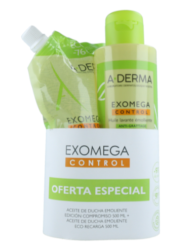 Pack A Derma Exomega Control Aceite De Ducha 500 ml.+Recarga
